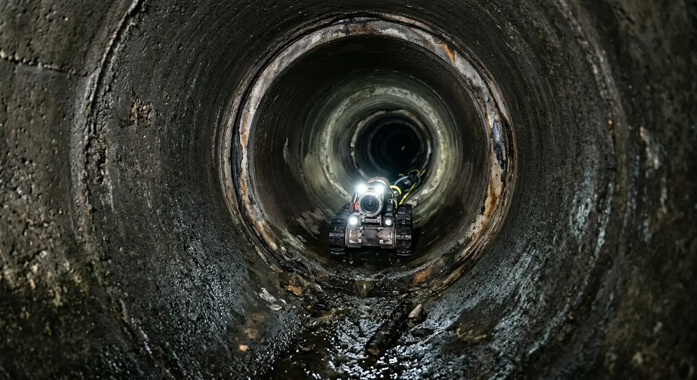 Robotic sewer camera inspecting pipe interior for Drain Snake Service in Forestbrook